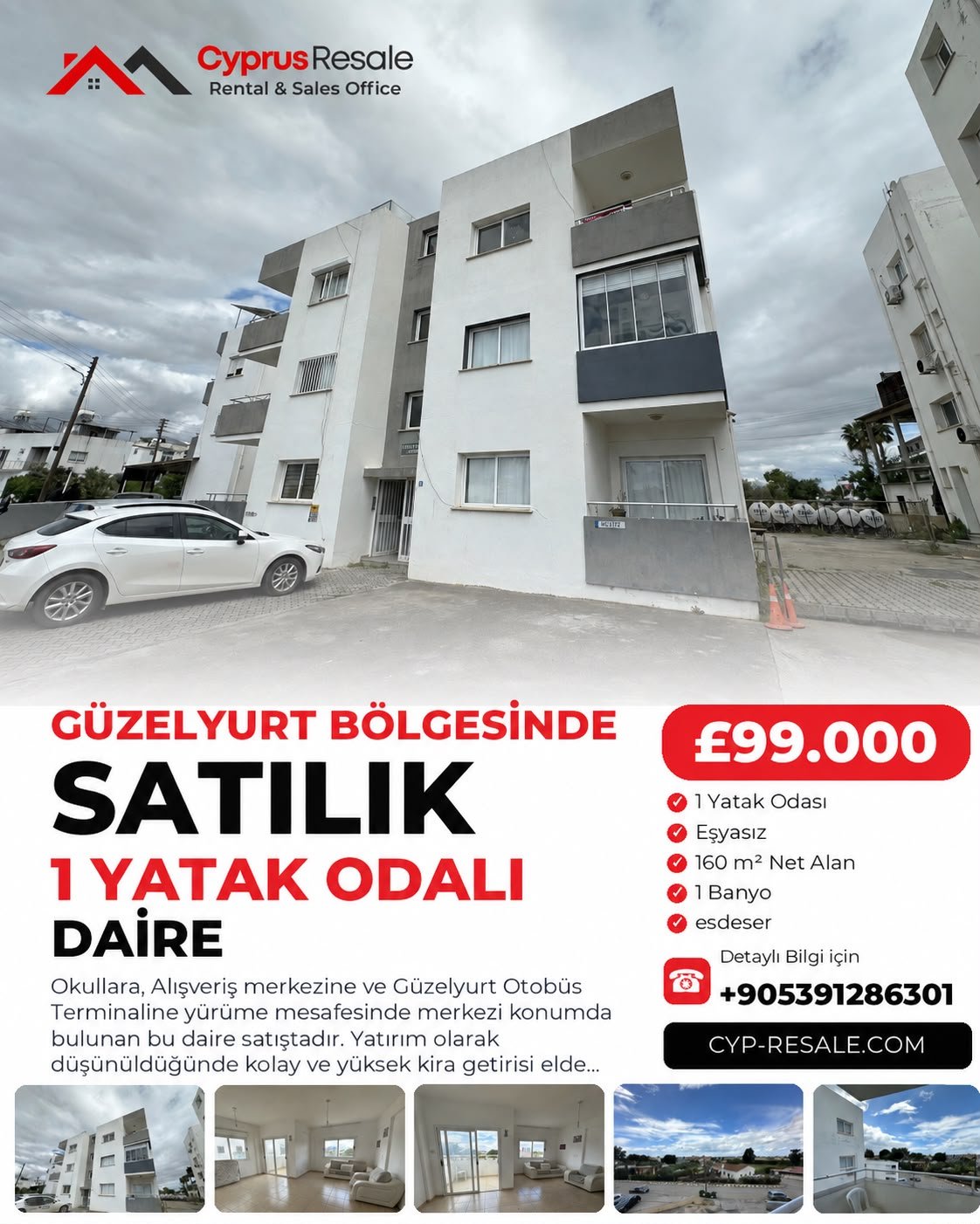 Güzelyurt Merkezde 3+1 Satılık Geniş Daire - Görsel 1